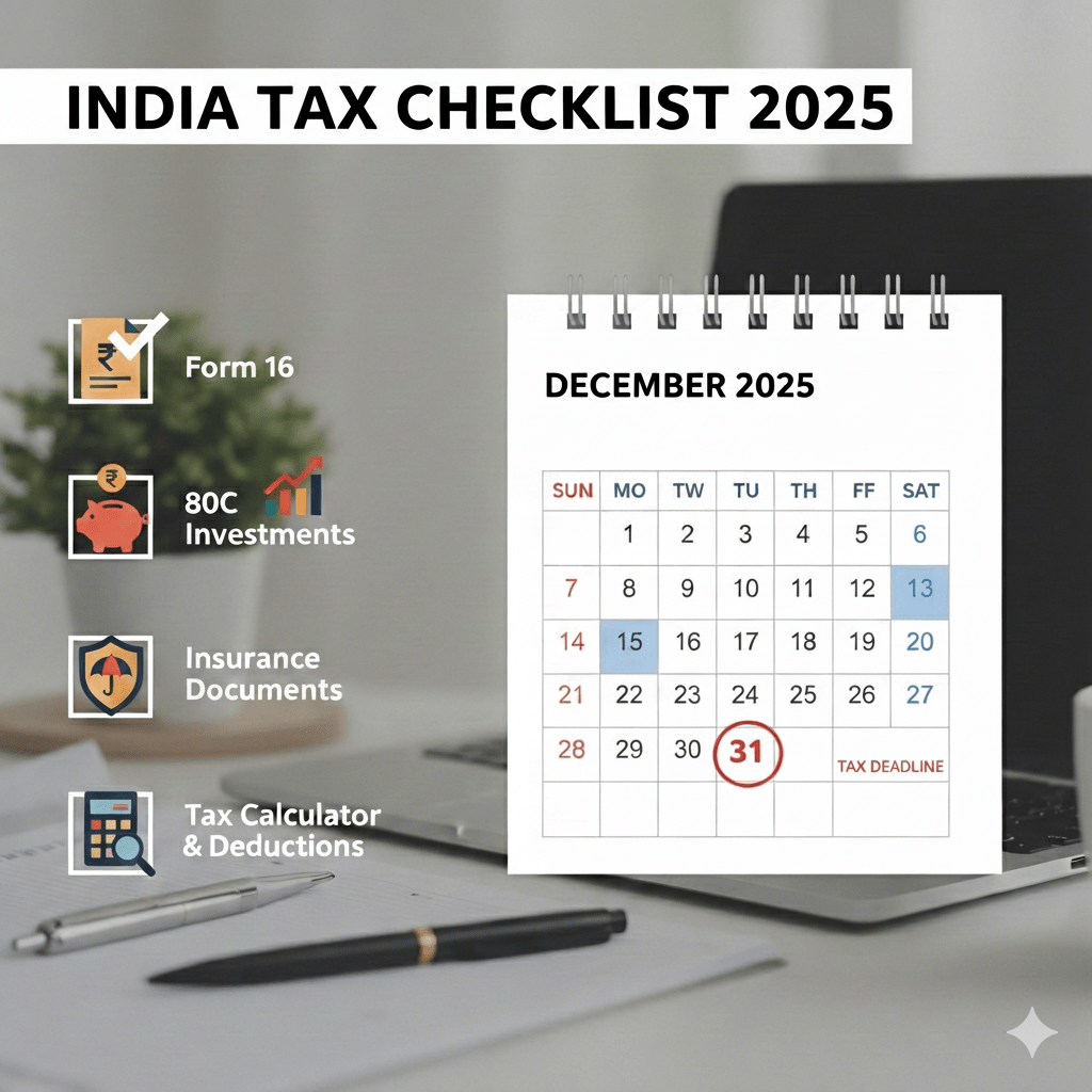 December tax planning checklist for Indians with March 31 deadline showing 10 actionable items to save tax